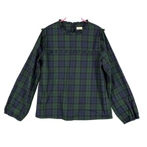 Crewcuts Blouse Girls 12 Tartan Plaid Ruffle Top Preppy Classic Everyday